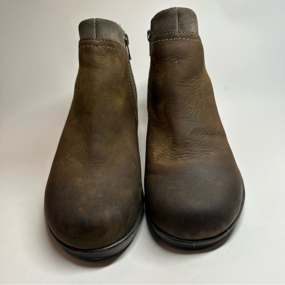 Keen Leather Booties Wedge Heel Chukka Boots Taupe Brindle Sz 8 38.5 Brown Lined - Picture 2 of 9